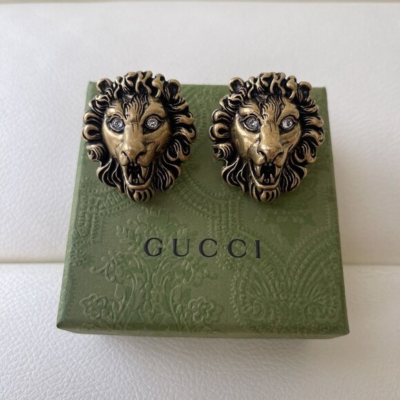 NEW GUCCI Lion CLIP ON EARRINGS CRYSTALLS - Picture 1 of 6